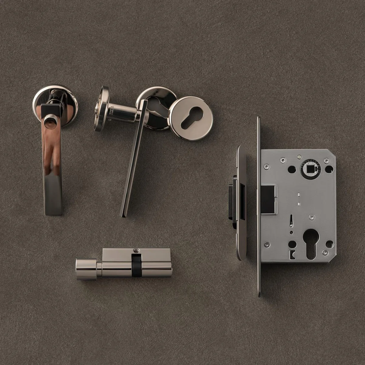 Mid-century Modern Solid Brass Interior Door Lock Titanium Silver Bedroom Door Handle - Image 2